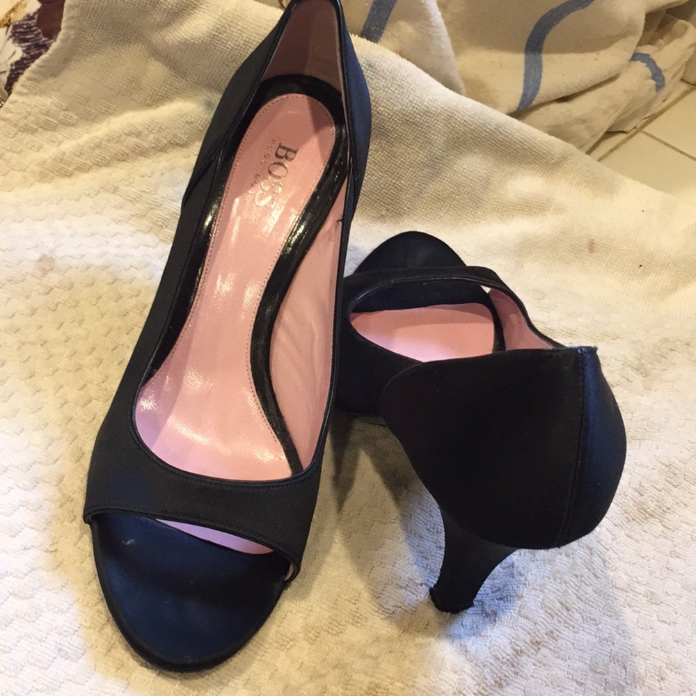 Designer Hugo boss black satin fabric 39
